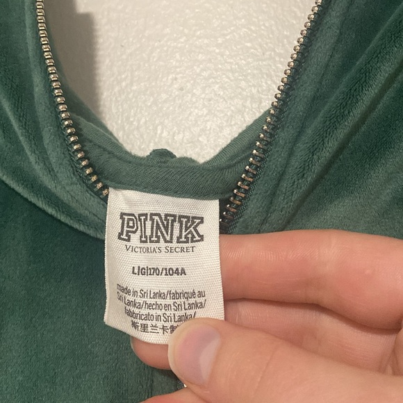 PINK Victoria’s Secret Velvet Velour Full Zip Hood Sweatshirt - Size L - Picture 5 of 7